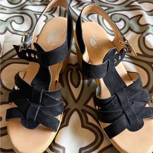 Dr. Scholl's Black Suede Strappy Wedge Sandals